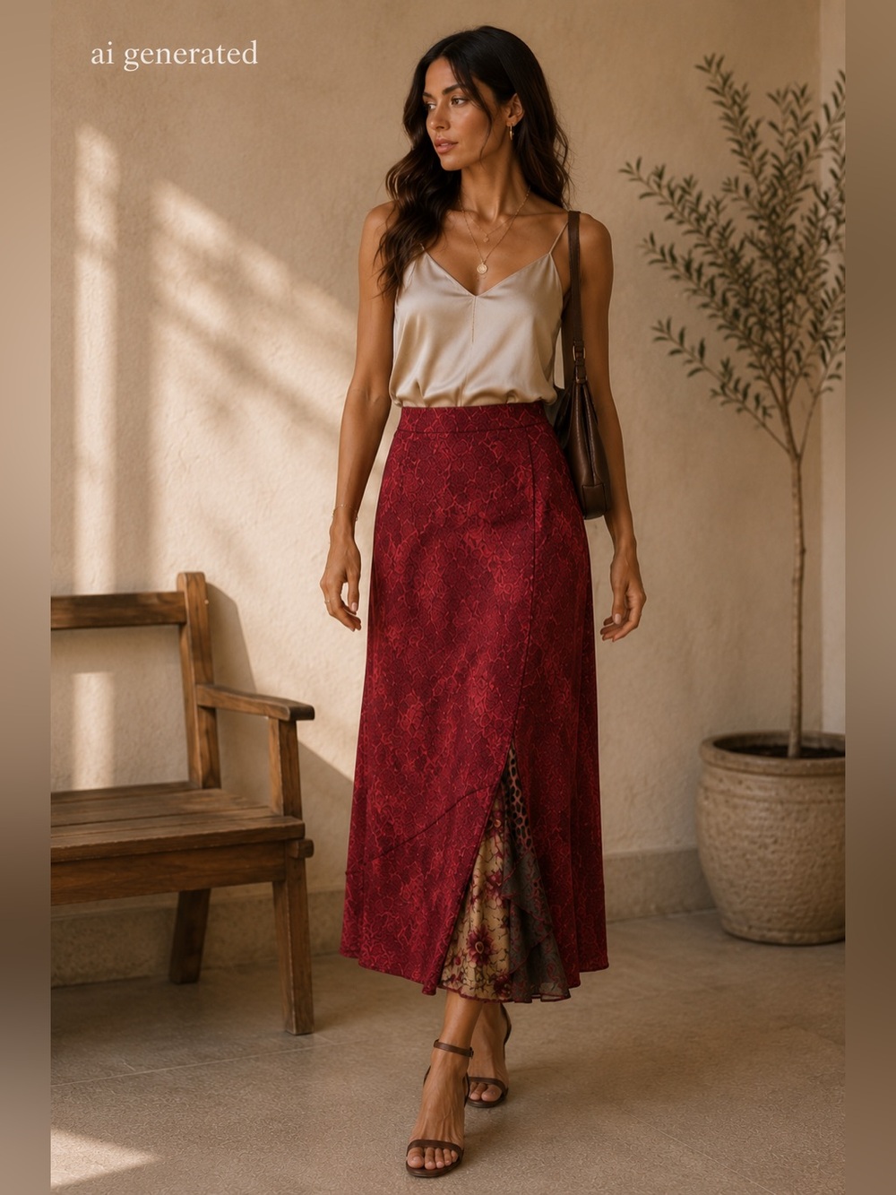 Baroque Floral Maxi Skirt with Contrast Hem